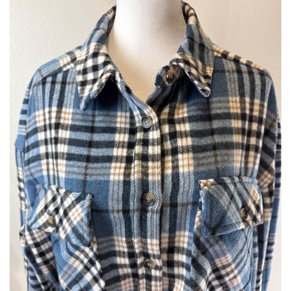 Primark Women's Plaid Flannel Button Up Shacket Shirt Medium Oversized Cabin Cor - Picture 2 of 13